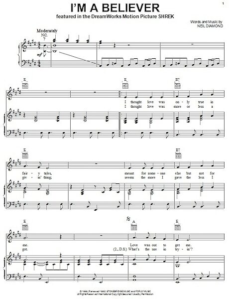 open zoom image for I'm A Believer - Piano/Vocal/Guitar, New, Main
