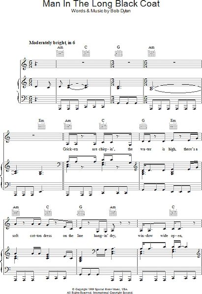open zoom image for Man In The Long Black Coat - Piano/Vocal/Guitar, New, Main