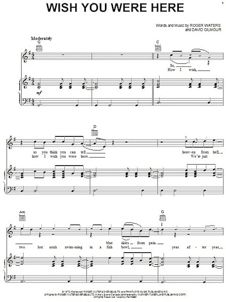 open zoom image for Wish You Were Here - Piano/Vocal/Guitar, New, Main