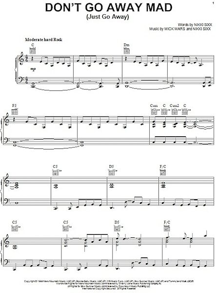open zoom image for Don't Go Away Mad (Just Go Away) - Piano/Vocal/Guitar, New, Main