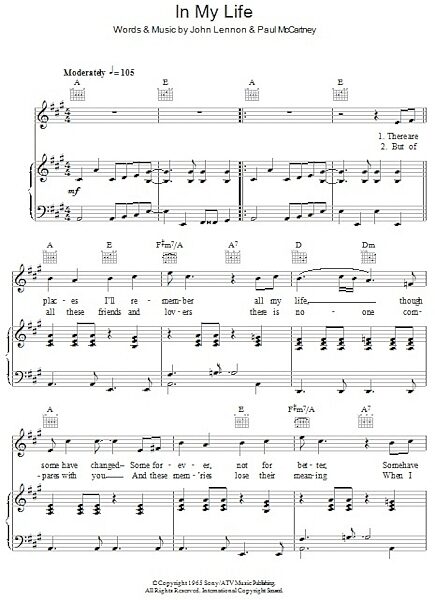open zoom image for In My Life - Piano/Vocal/Guitar, New, Main