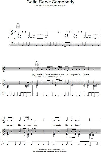 open zoom image for Gotta Serve Somebody - Piano/Vocal/Guitar, New, Main