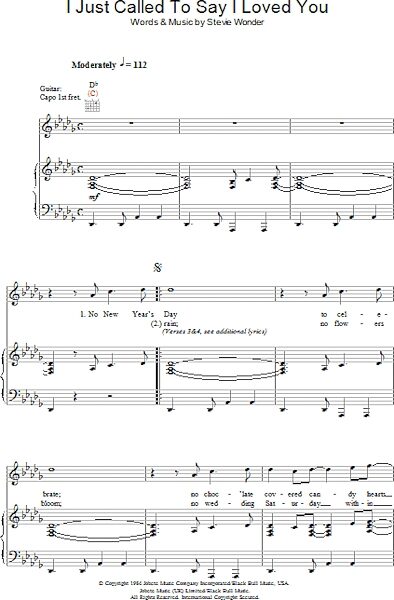 open zoom image for I Just Called To Say I Love You - Piano/Vocal/Guitar, New, Main