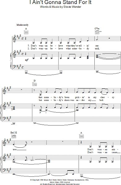 open zoom image for I Ain't Gonna Stand For It - Piano/Vocal/Guitar, New, Main