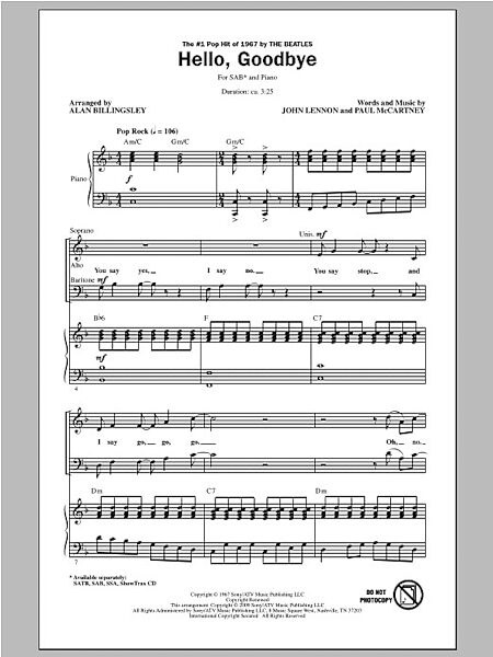 open zoom image for Hello, Goodbye - Choral, New, Main