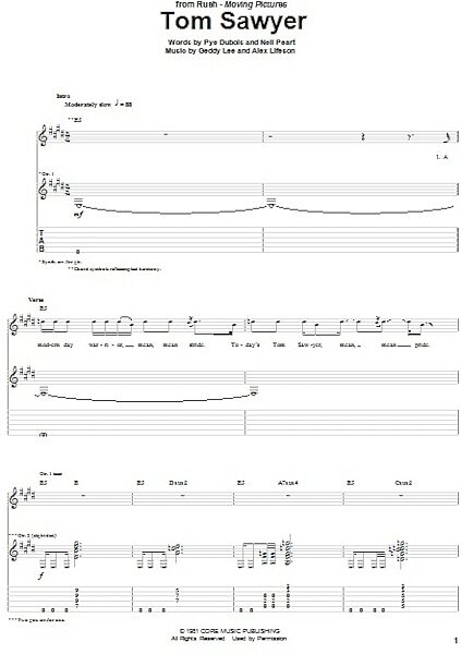 open zoom image for Tom Sawyer - Guitar TAB, New, Main
