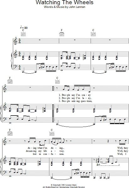 open zoom image for Watching The Wheels - Piano/Vocal/Guitar, New, Main