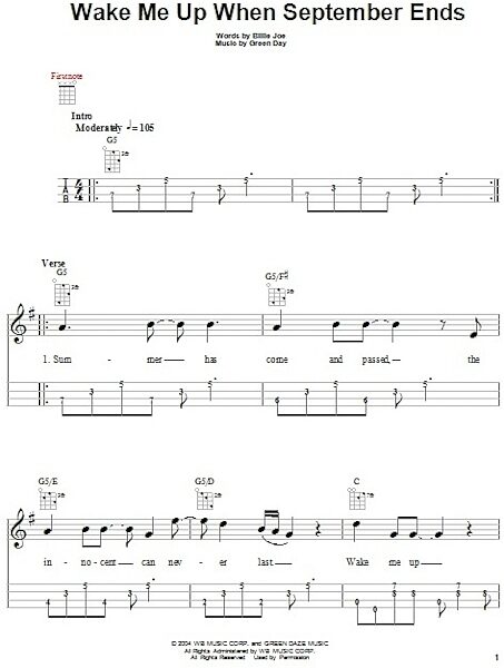 open zoom image for Wake Me Up When September Ends - Ukulele, New, Main