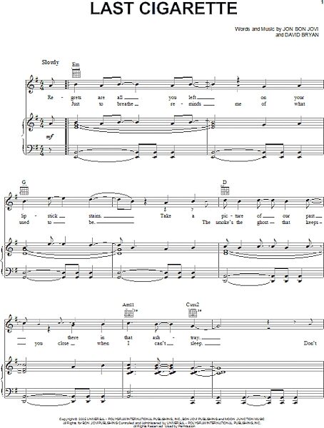 open zoom image for Last Cigarette - Piano/Vocal/Guitar, New, Main