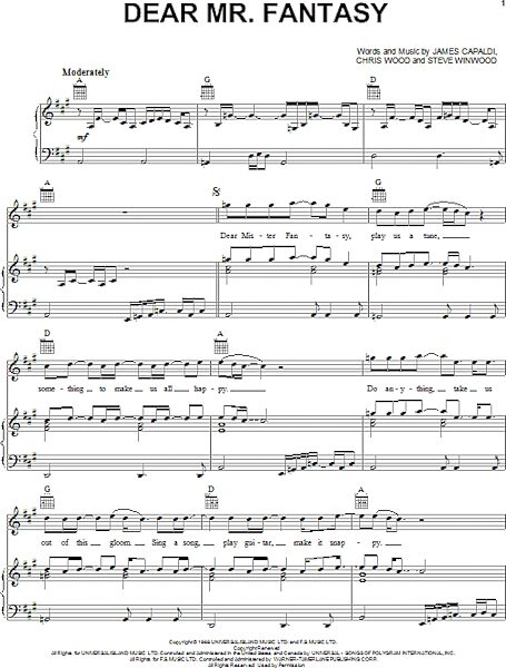 open zoom image for Dear Mr. Fantasy - Piano/Vocal/Guitar, New, Main