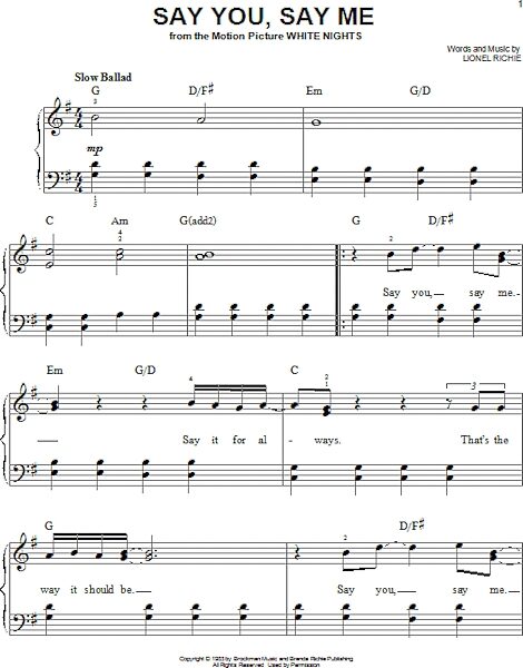 open zoom image for Say You, Say Me - Easy Piano, New, Main
