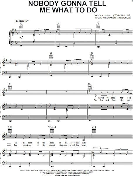 open zoom image for Nobody Gonna Tell Me What To Do - Piano/Vocal/Guitar, New, Main