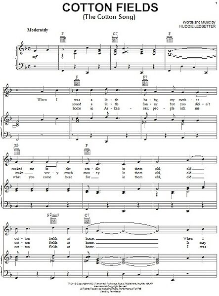 open zoom image for Cotton Fields (The Cotton Song) - Piano/Vocal/Guitar, New, Main