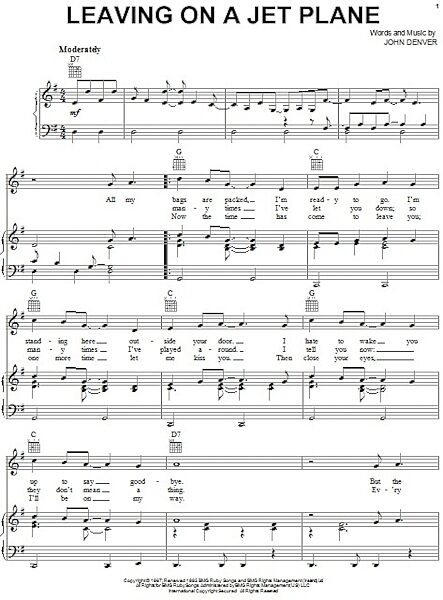 open zoom image for Leaving On A Jet Plane - Piano/Vocal/Guitar, New, Main