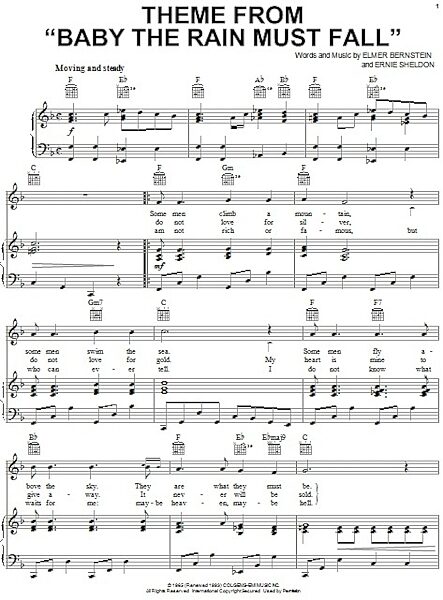 open zoom image for Theme From "Baby The Rain Must Fall" - Piano/Vocal/Guitar, New, Main