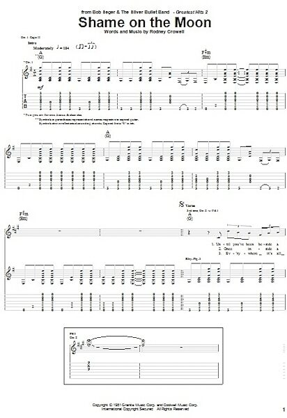 open zoom image for Shame On The Moon - Guitar TAB, New, Main