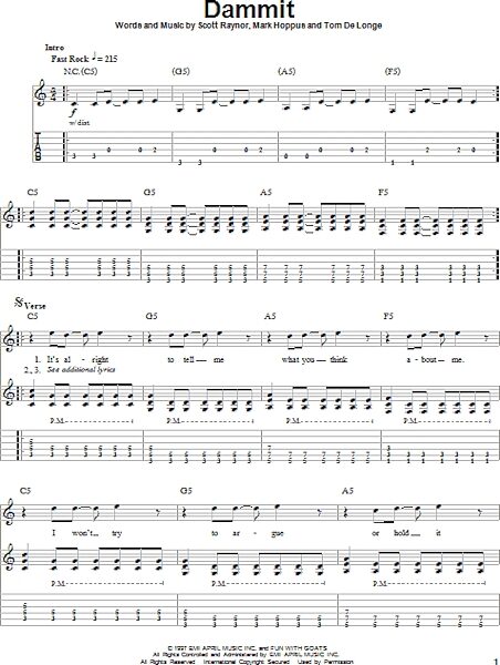open zoom image for Dammit - Guitar Tab Play-Along, New, Main