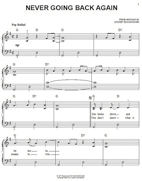 open zoom image for Never Going Back Again - Easy Piano, New, Main