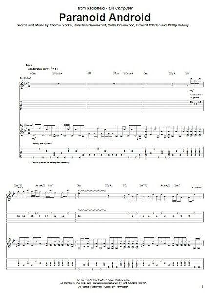 open zoom image for Paranoid Android - Guitar TAB, New, Main