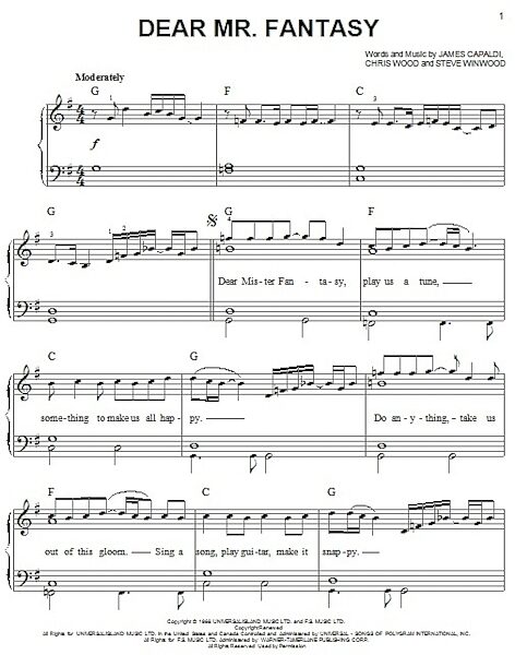 open zoom image for Dear Mr. Fantasy - Easy Piano, New, Main