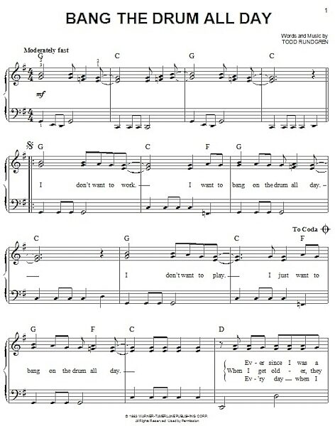 open zoom image for Bang The Drum All Day - Easy Piano, New, Main