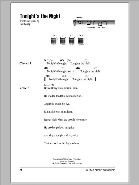 open zoom image for Tonight's The Night - Guitar Chords/Lyrics, New, Main