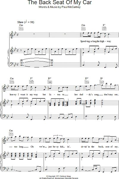 open zoom image for The Back Seat Of My Car - Piano/Vocal/Guitar, New, Main