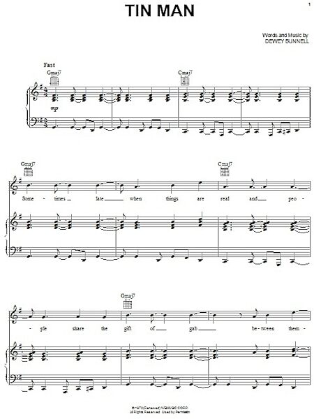 open zoom image for Tin Man - Piano/Vocal/Guitar, New, Main