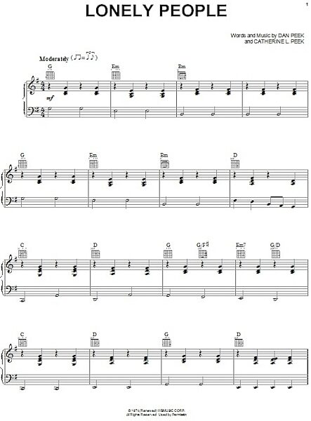 open zoom image for Lonely People - Piano/Vocal/Guitar, New, Main