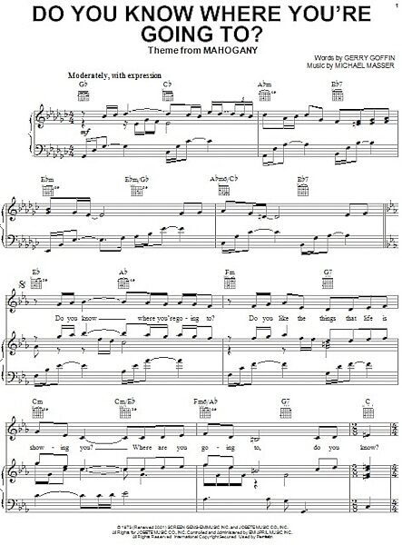 open zoom image for Do You Know Where You're Going To? - Piano/Vocal/Guitar, New, Main