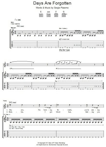 open zoom image for Days Are Forgotten - Guitar TAB, New, Main