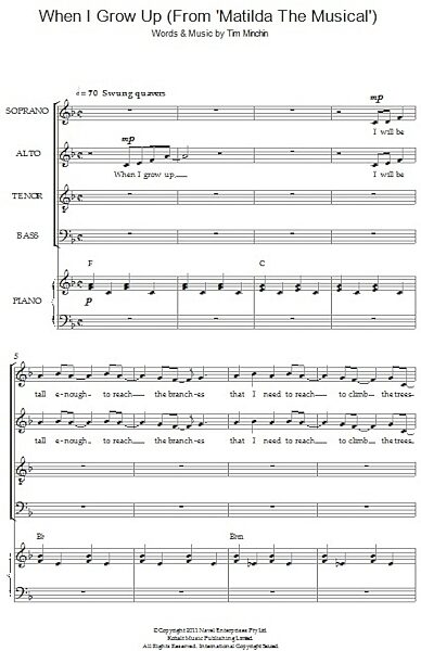 open zoom image for When I Grow Up ('From Matilda The Musical') - Choral, New, Main