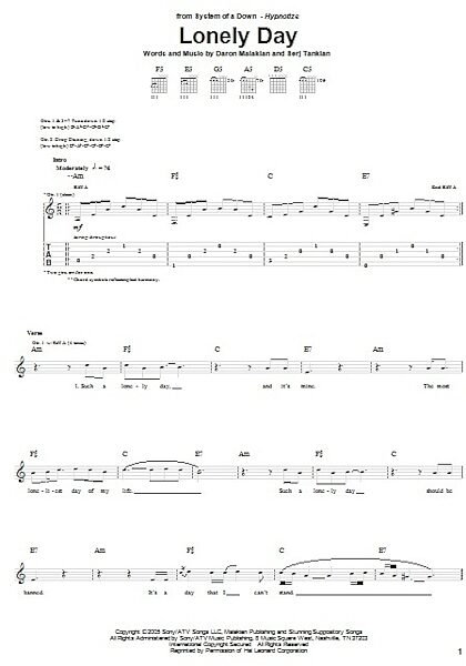 open zoom image for Lonely Day - Guitar TAB, New, Main