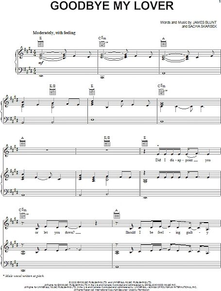 open zoom image for Goodbye My Lover - Piano/Vocal/Guitar, New, Main