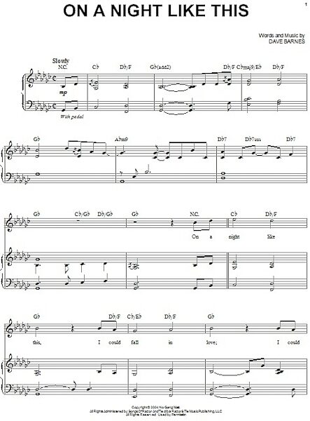 open zoom image for On A Night Like This - Piano Vocal, New, Main