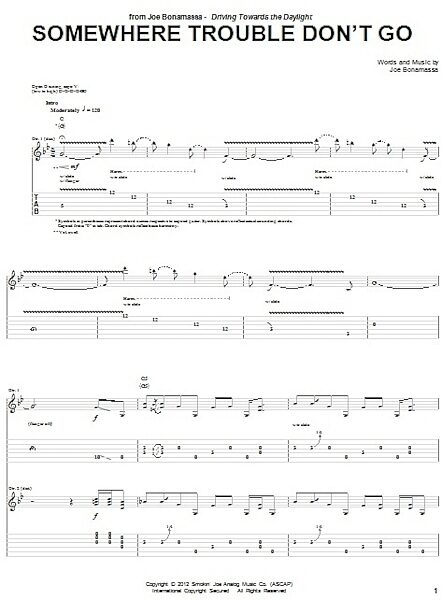 open zoom image for Somewhere Trouble Don't Go - Guitar TAB, New, Main
