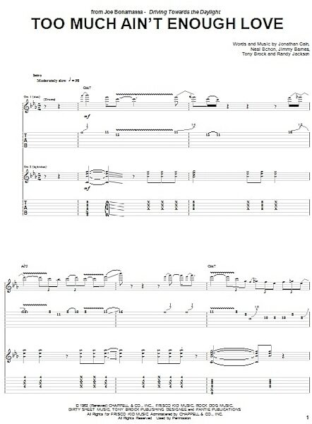 open zoom image for Too Much Ain't Enough Love - Guitar TAB, New, Main