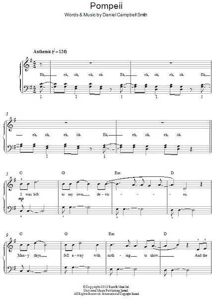 open zoom image for Pompeii - Easy Piano, New, Main