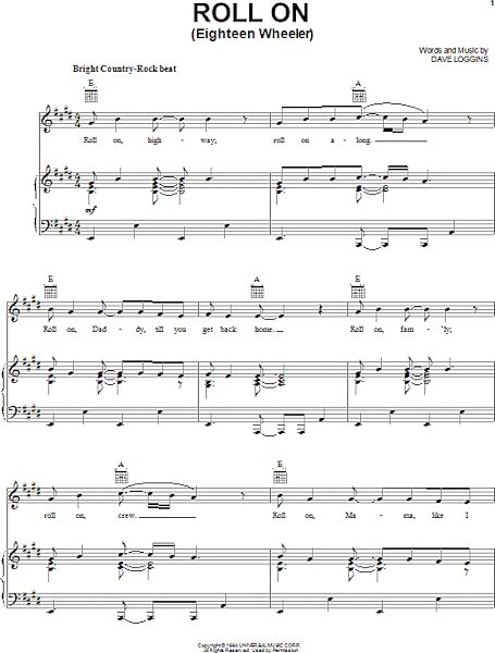 open zoom image for Roll On (Eighteen Wheeler) - Piano/Vocal/Guitar, New, Main