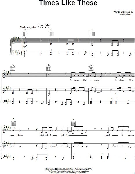 open zoom image for Times Like These - Piano/Vocal/Guitar, New, Main