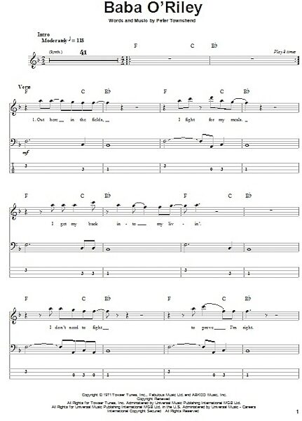 open zoom image for Baba O'Riley - Bass Tab, New, Main