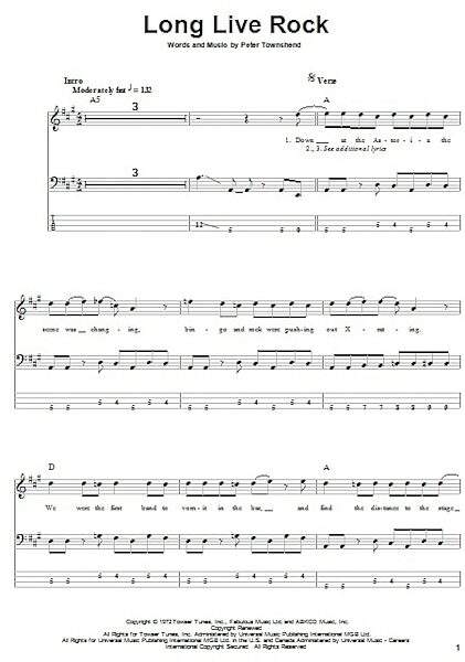 open zoom image for Long Live Rock - Bass Tab, New, Main