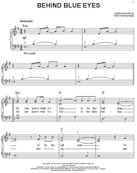 open zoom image for Behind Blue Eyes - Easy Piano, New, Main