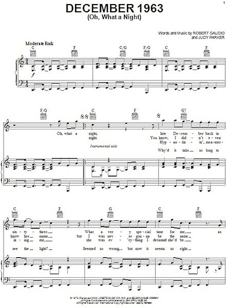 open zoom image for December 1963 (Oh, What A Night) - Piano/Vocal/Guitar, New, Main