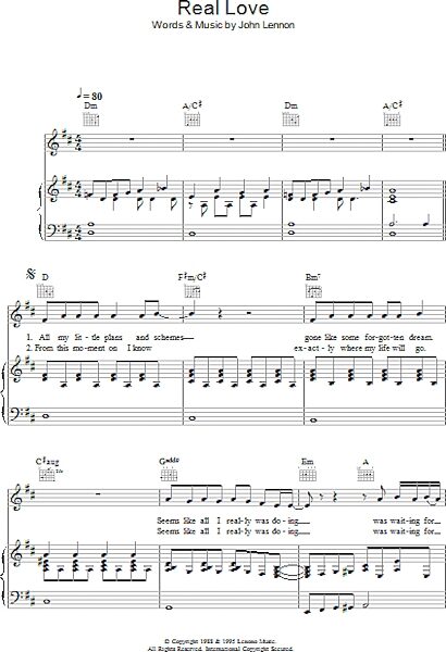open zoom image for Real Love - Piano/Vocal/Guitar, New, Main