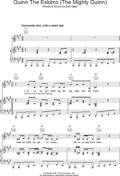 open zoom image for Quinn The Eskimo (The Mighty Quinn) - Piano/Vocal/Guitar, New, Main