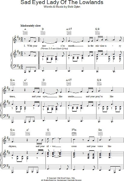 open zoom image for Sad Eyed Lady Of The Lowlands - Piano/Vocal/Guitar, New, Main