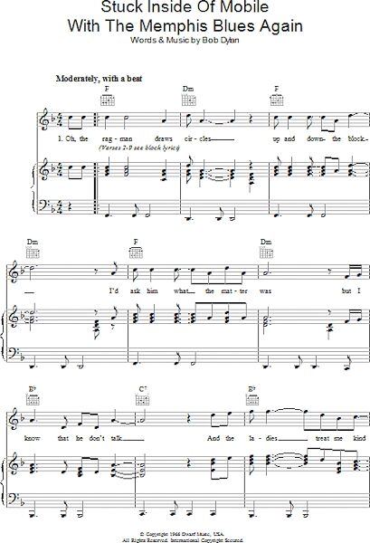 open zoom image for Stuck Inside Of Mobile With The Memphis Blues Again - Piano/Vocal/Guitar, New, Main