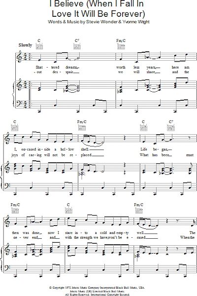 open zoom image for I Believe (When I Fall In Love It Will Be Forever) - Piano/Vocal/Guitar, New, Main