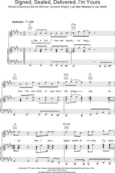 open zoom image for Signed, Sealed, Delivered I'm Yours - Piano/Vocal/Guitar, New, Main